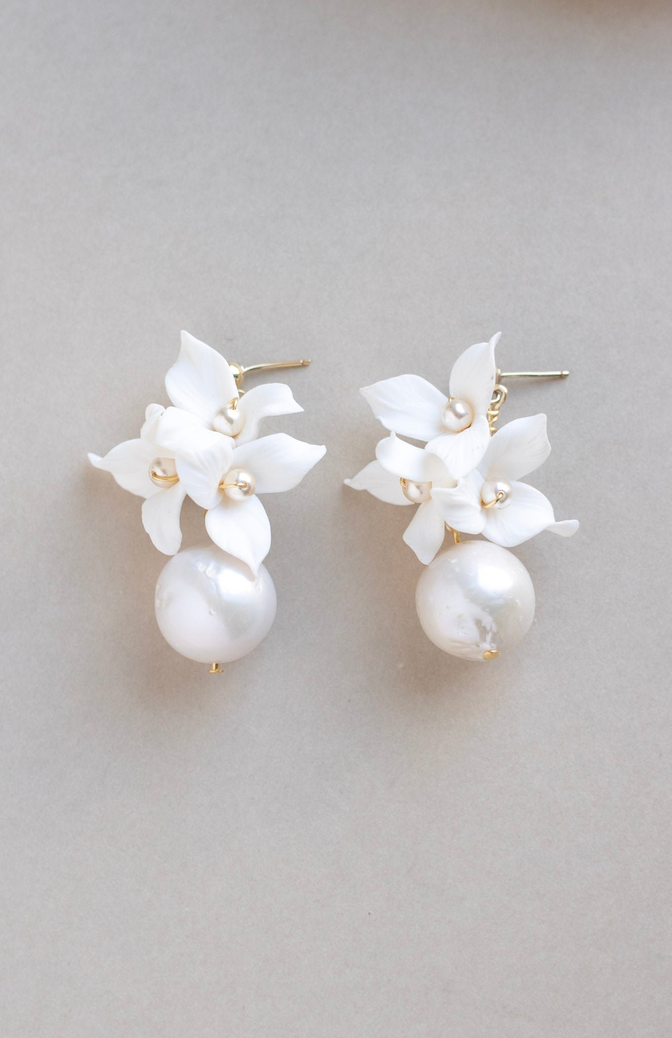 Floral and pearl bridal earrings by megan therese