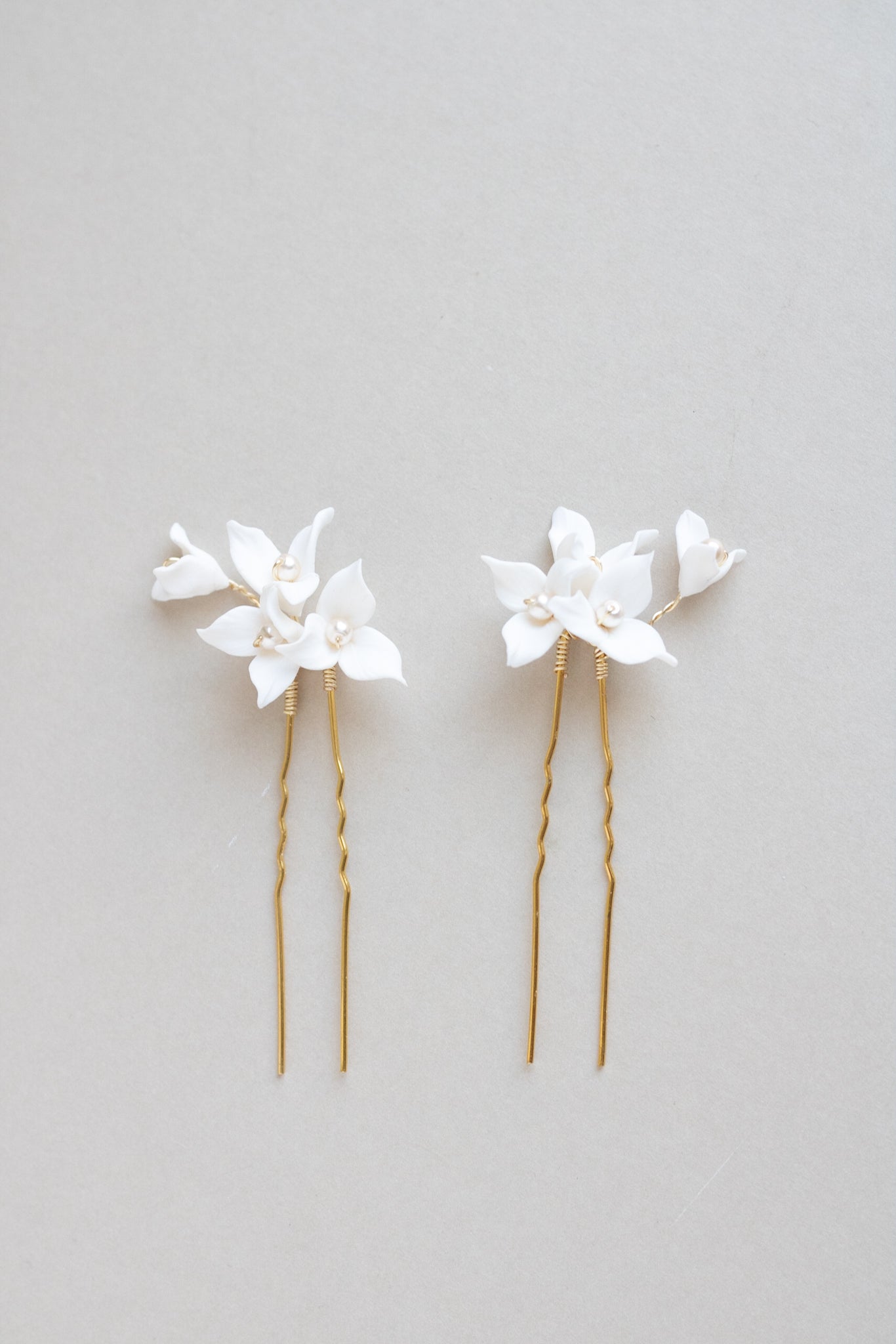 clay flower bridal hair pins by megan therese