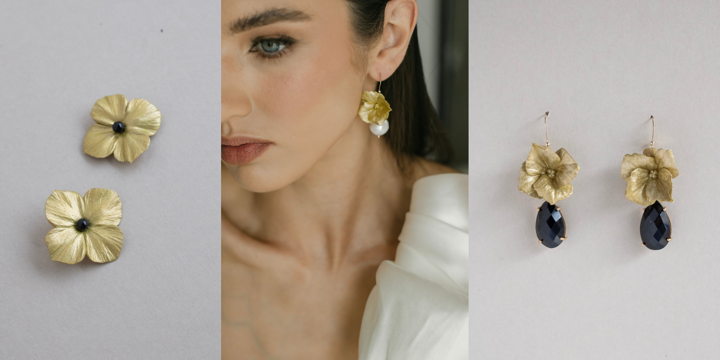 megan therese gold painted flower earrings