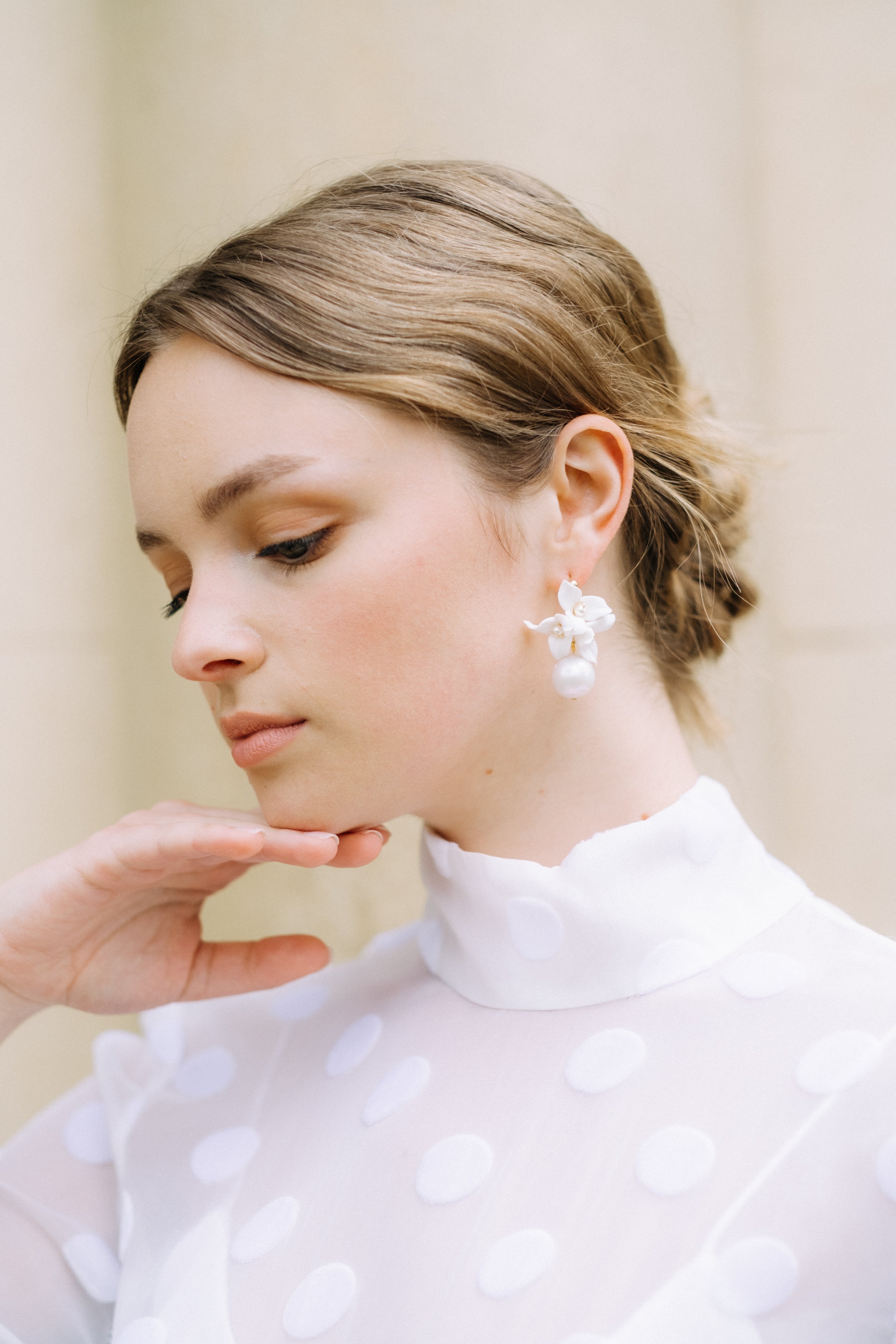 Floral and pearl bridal earrings by megan therese