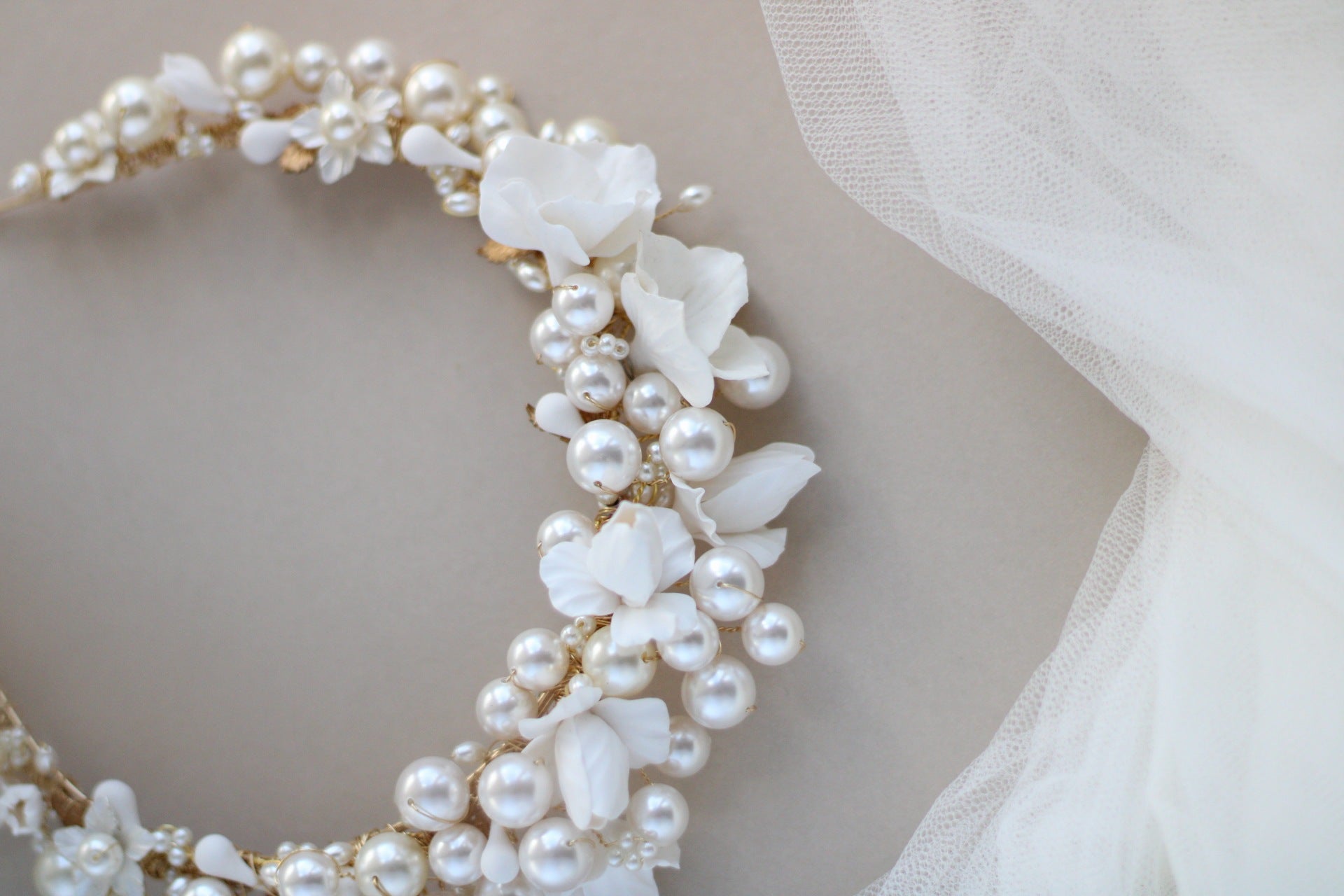 luxury pearl bridal crown by megan therese