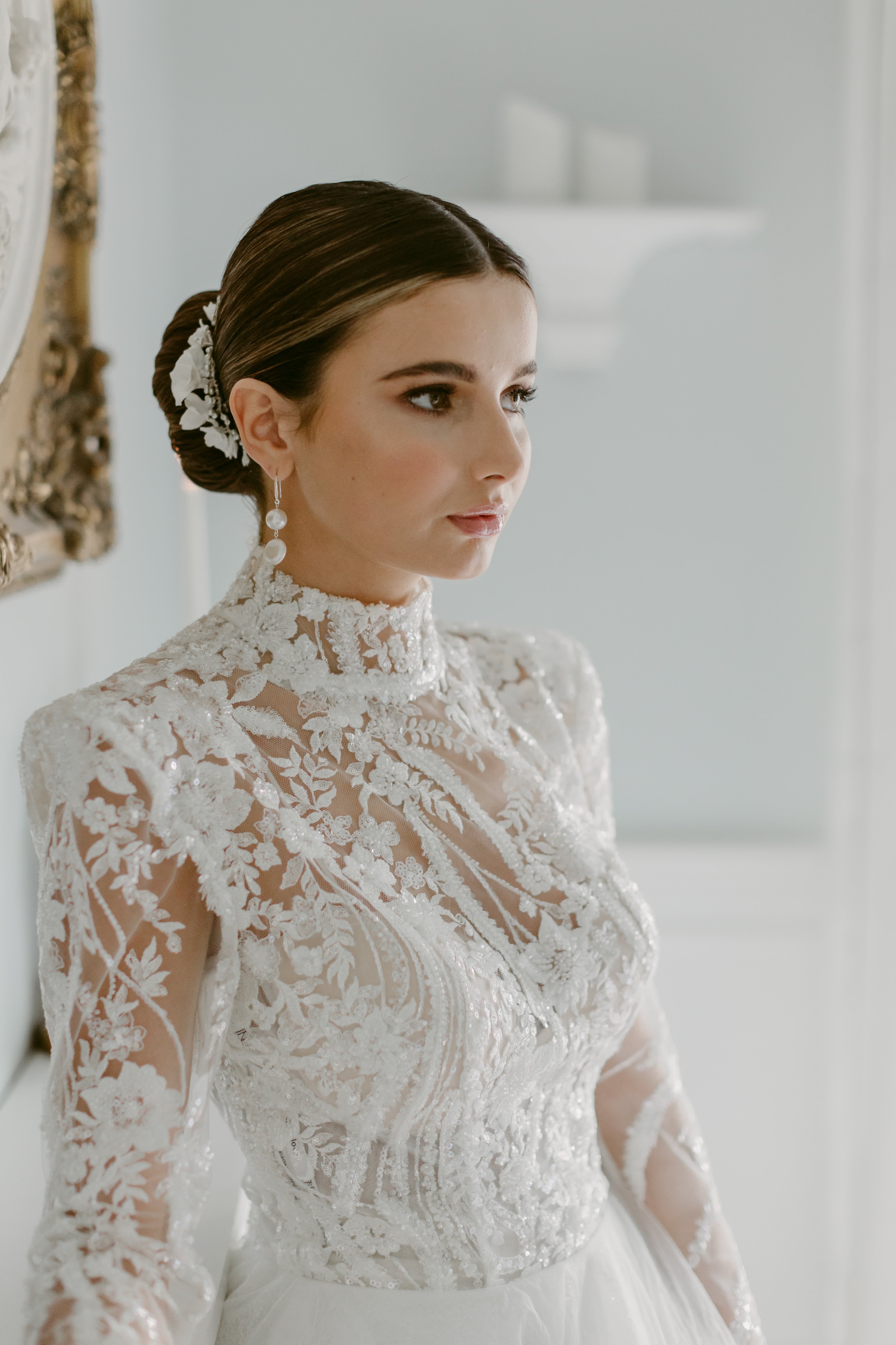 modern bride wearing couture gown and accessories