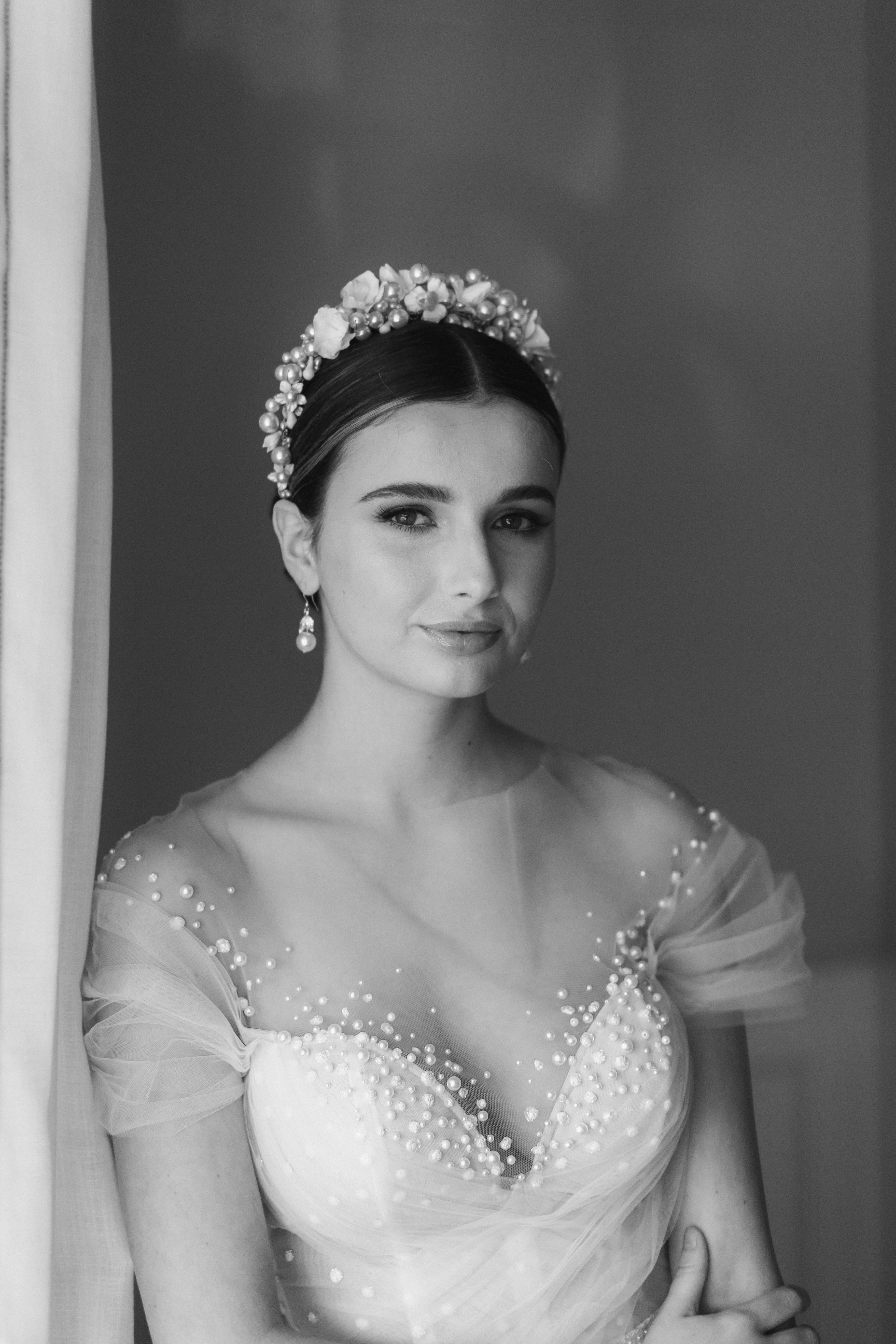 luxury bridal crown and earrings by megan therese