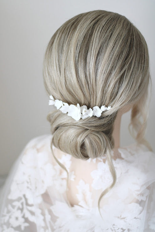 handmade flower clay bridal comb by megan therese