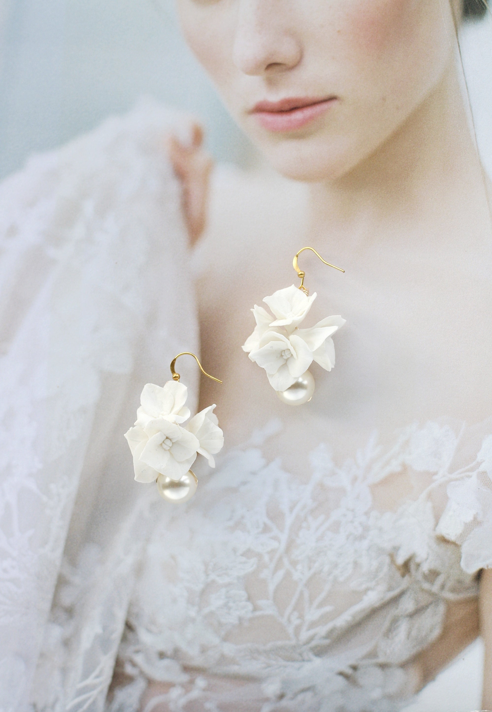 clay flower earrings for fine art weddings 