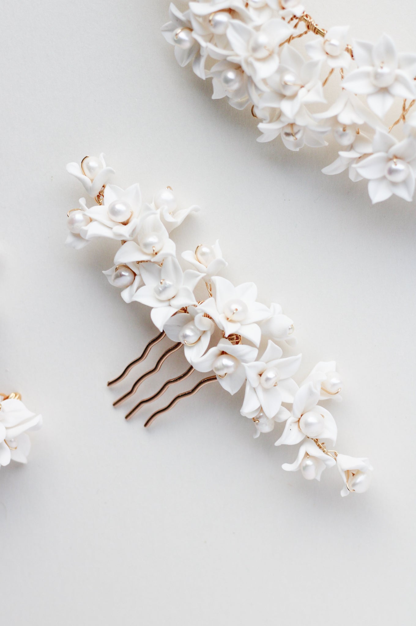 flower clay hair comb for wedding by megan therese