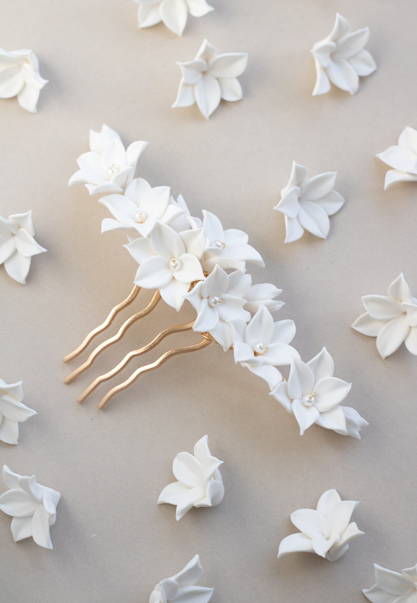 clay floral wedding comb by megan therese