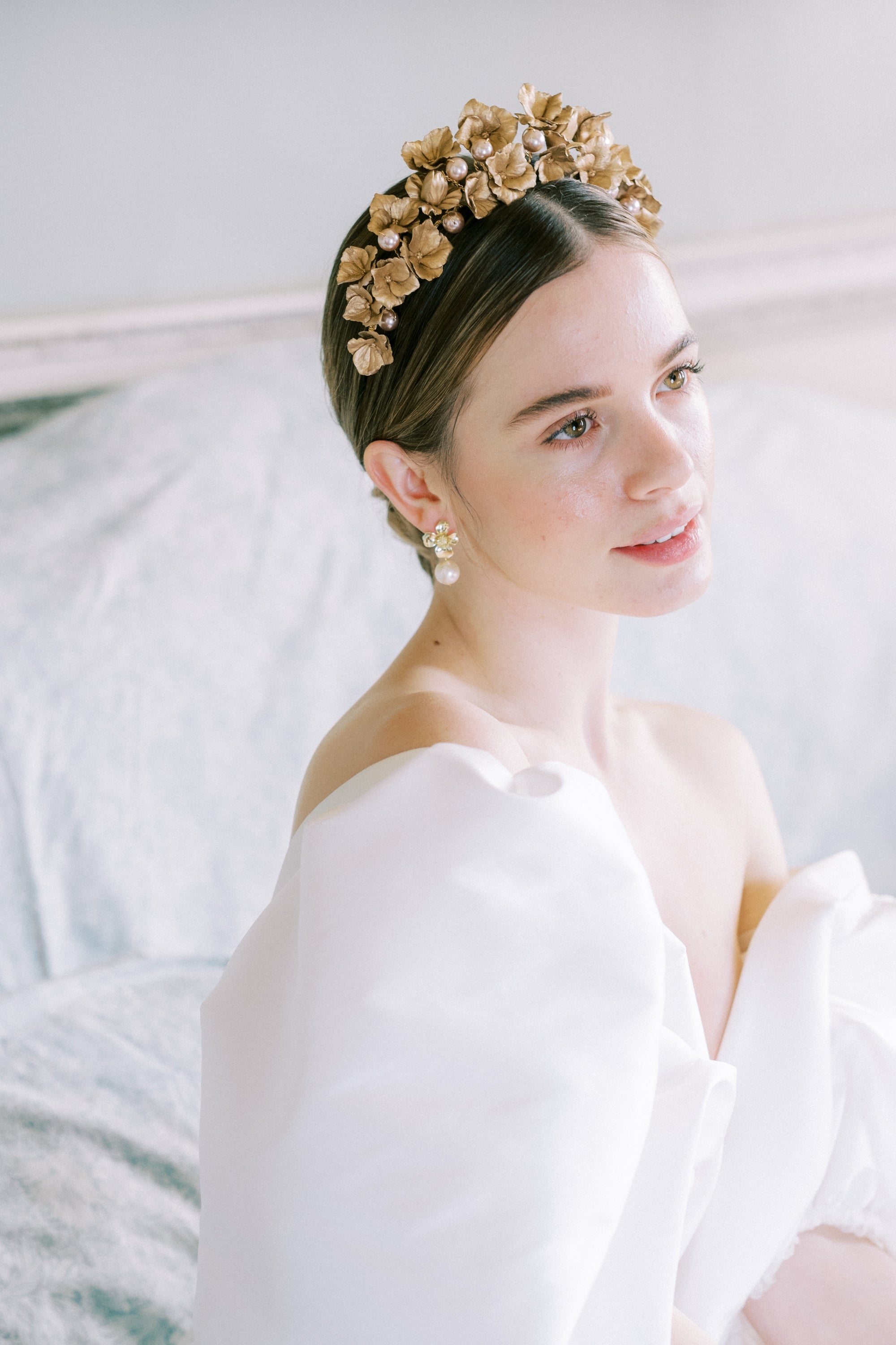 handpainted gold clay wedding crown by megan therese